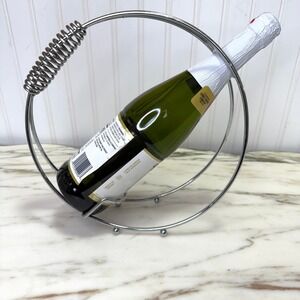 Vintage Y2K 00s Chrome Wine Bottle Holder Mid Century Stand